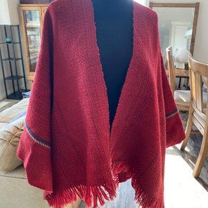 Wool poncho, gorgeous red.